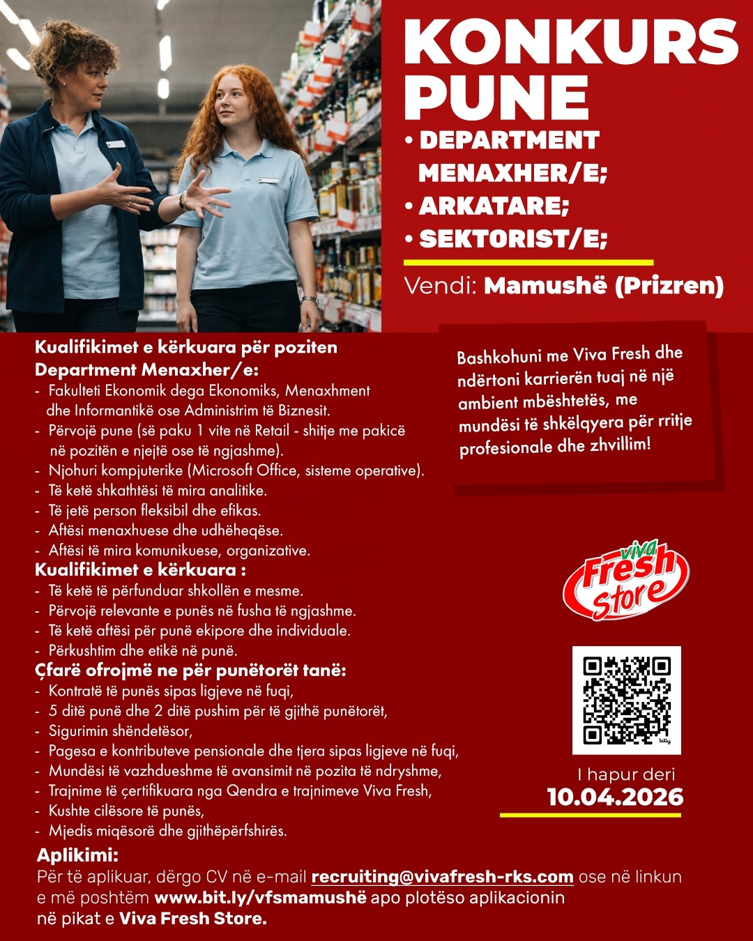 Department Menaxher/e, Arkatare, Sektorist/e - Mamushë (Prizren)